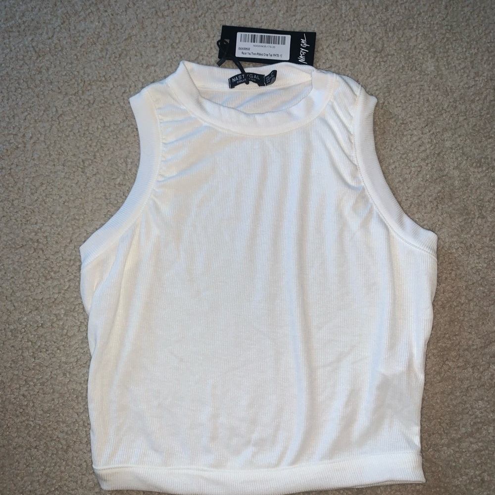 White Ribbed Cropped Tank Top - Picture 2 of 3